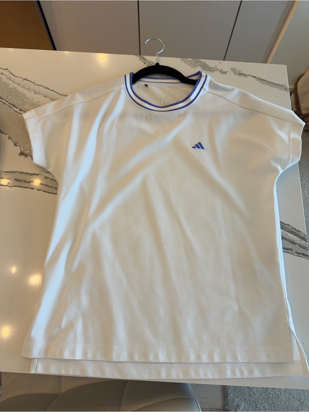 adidas White Short-Sleeve Tee with Blue Trim